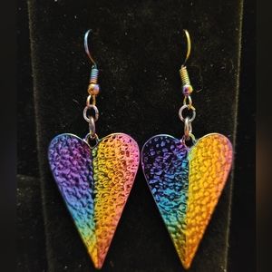 Iridescent Rainbow Heart Earrings